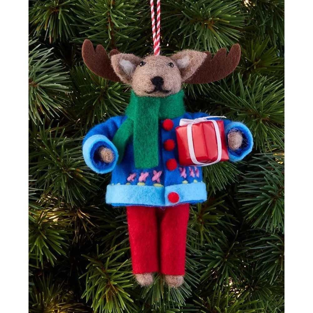 Holiday Lane Merry Magic Felt Gift‎ Moose Hanging Ornament Macy Exclusive NWT